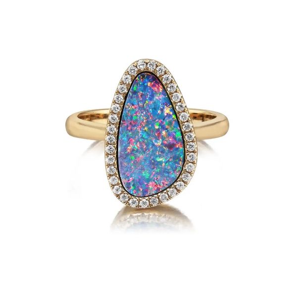 Australian Opal Doublet and Diamond Ring Flora Gems Decatur, IL
