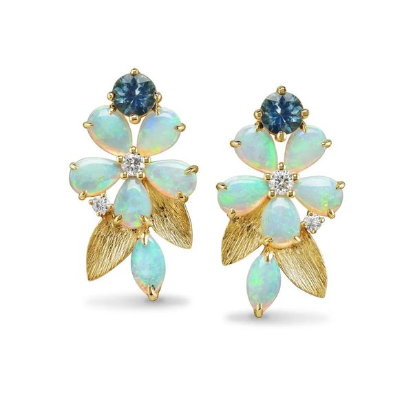 Montana Sapphire, Australian Opal and Diamond Earrings Flora Gems Decatur, IL