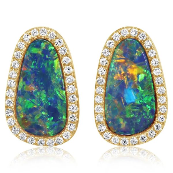 Australian Opal Doublet and Diamond Earrings Flora Gems Decatur, IL