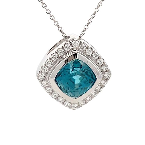 Estate - Blue Zircon and Diamond Pendant Flora Gems Decatur, IL