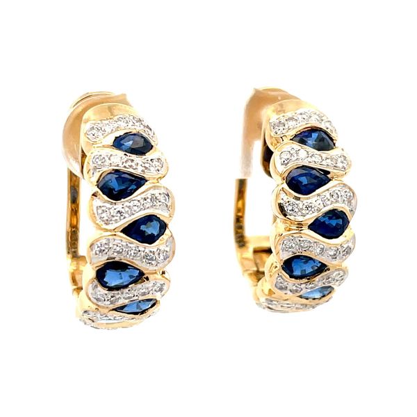 Estate - Diamond and Sapphire Hinged Hoop Earrings Flora Gems Decatur, IL