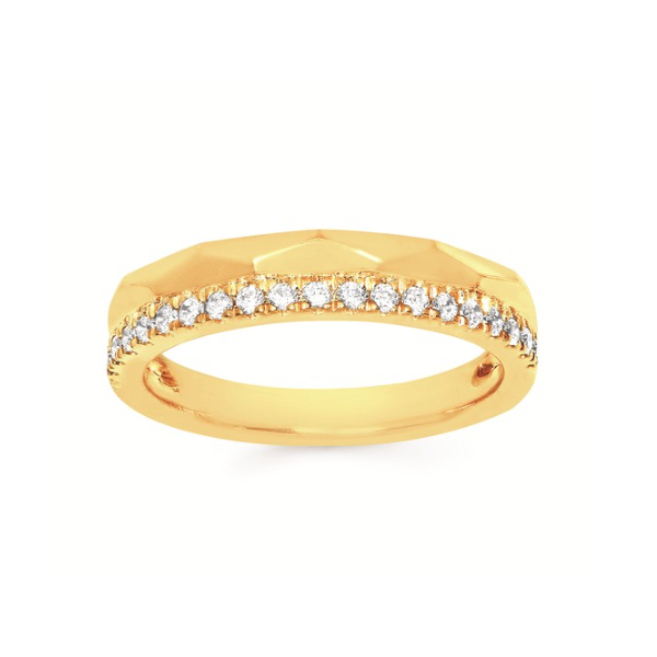 14 Karat Yellow Gold Diamond Wedding Band With Hammered Finish Forever Young Fine Jewelers St. George, UT