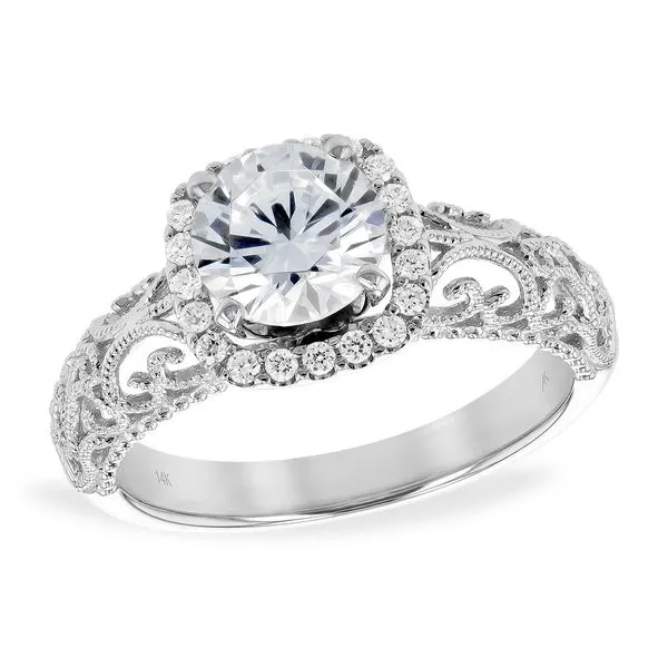 14 Karat White Gold Filigree Halo Design Diamond Semi Mount Engagement Ring Forever Young Fine Jewelers St. George, UT