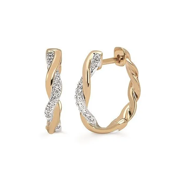 14 Karat yellow Gold Small Twist Hoop Design Diamond Earrings Forever Young Fine Jewelers St. George, UT