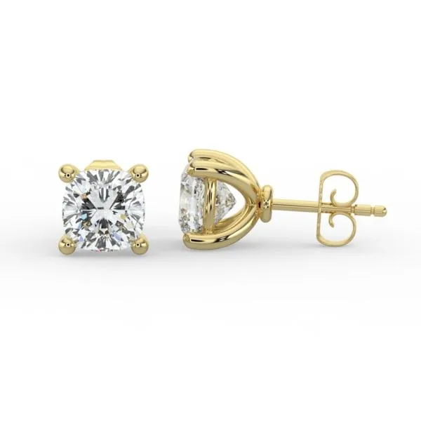 14 Karat Yellow Gold Cushion Cut Lab Grown Diamond Stud Earrings Image 2 Forever Young Fine Jewelers St. George, UT
