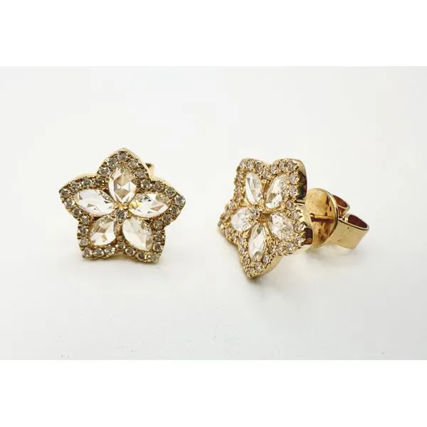 18 Karat Yellow Gold Flower Style Diamond Earrings Forever Young Fine Jewelers St. George, UT