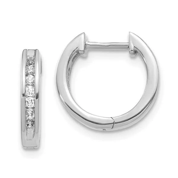 14 kKarat White Gold Diamond Huggie Hoop Earrings Forever Young Fine Jewelers St. George, UT
