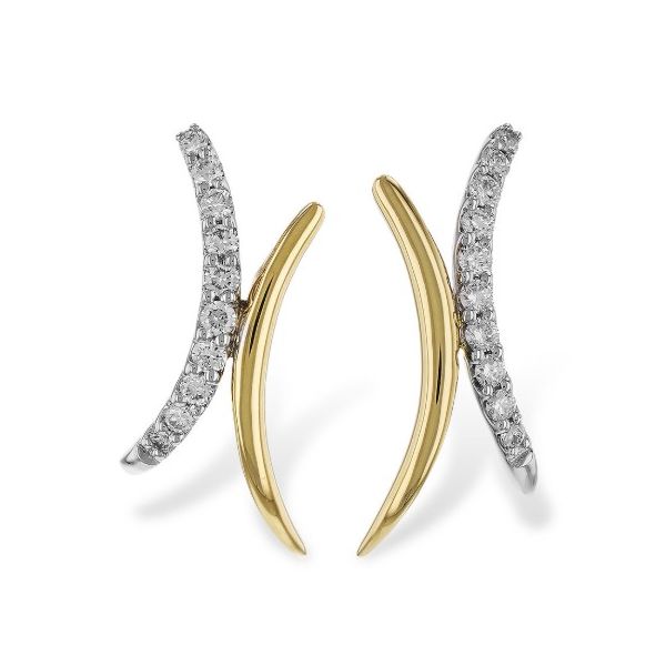 14 Karat White And Yellow Gold Curved Bar Diamond Earrings Forever Young Fine Jewelers St. George, UT