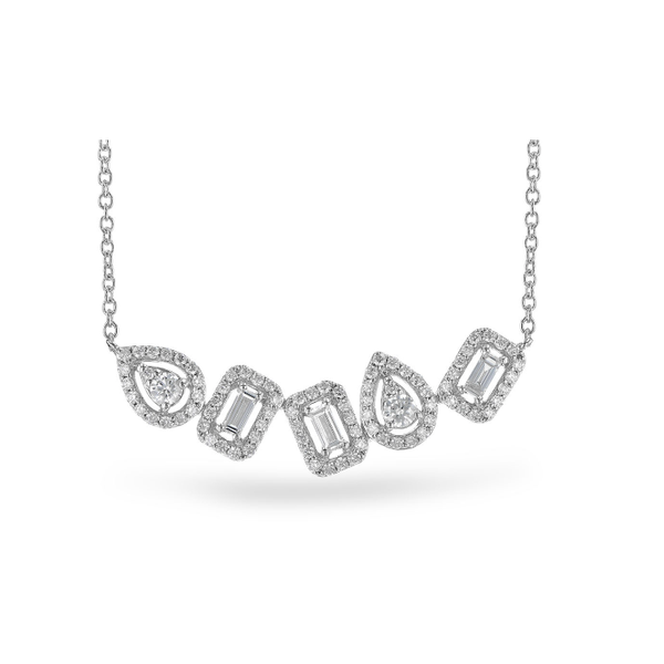 14 Karat White Gold Curved Bar Halo Style Pendant Forever Young Fine Jewelers St. George, UT