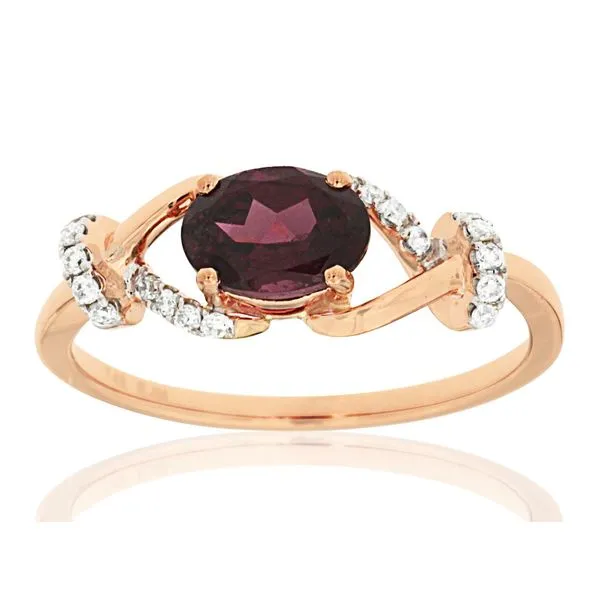 14 Karat Rose Gold Contemporary Twist Braid Design Garnet and Diamond Ring Forever Young Fine Jewelers St. George, UT