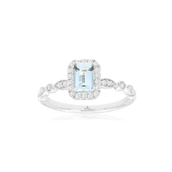 14 karat White Gold Halo Design Aquamarine and Diamond Fashion Ring Forever Young Fine Jewelers St. George, UT