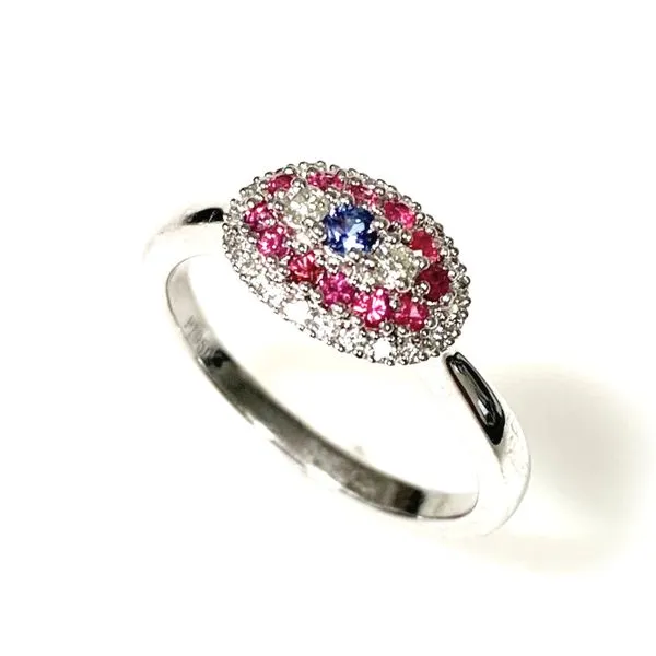 Platinum Oval Cluster Benitoite, Red Bryl and Diamond Fashion Ring Forever Young Fine Jewelers St. George, UT