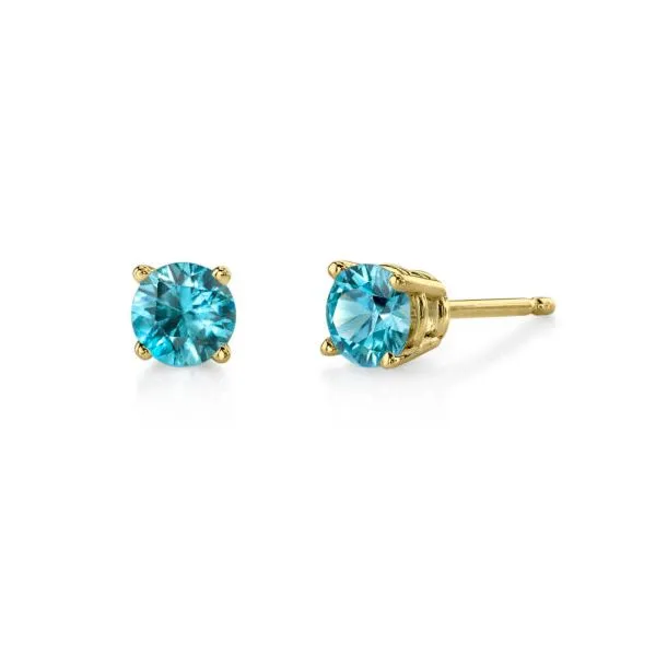 Blue Zircon and Yellow Gold Stud Earrings Forever Young Fine Jewelers St. George, UT