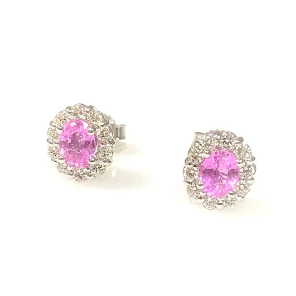 A Pair of 14 Karat White Gold Pink Sapphire and Diamond Halo Earrings Forever Young Fine Jewelers St. George, UT