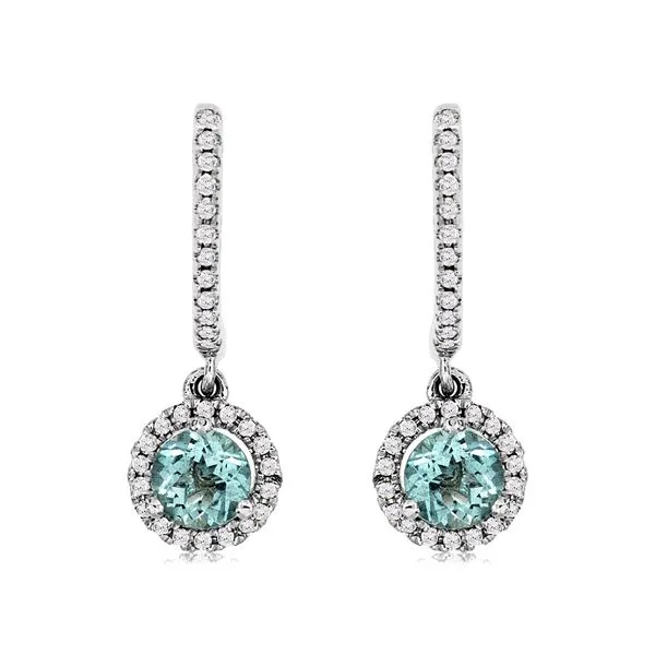 14 Karat White Gold Halo Drop Aquamarine and Diamond Fashion Earrings Forever Young Fine Jewelers St. George, UT