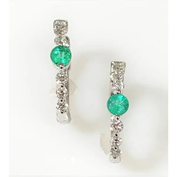 A Pair of 14 Karat White Gold Emerald and Diamond Huggie Style Fashion Earrings Forever Young Fine Jewelers St. George, UT