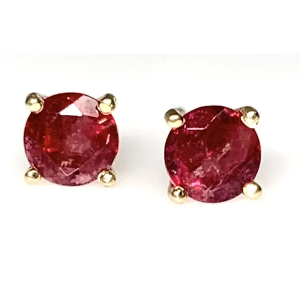 A Pair of 14 Karat Yellow Gold Round Red Beryl Gemstone Stud Earrings Forever Young Fine Jewelers St. George, UT