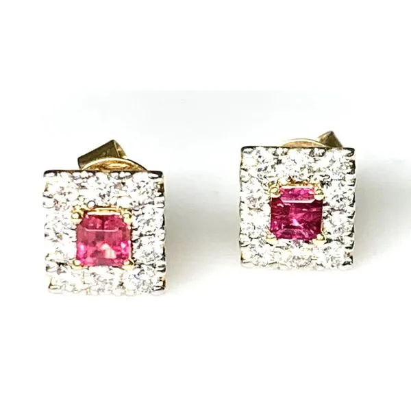 A Pair of 18 Karat Yellow Gold Red Beryl and Diamond Fashion Earrings Forever Young Fine Jewelers St. George, UT