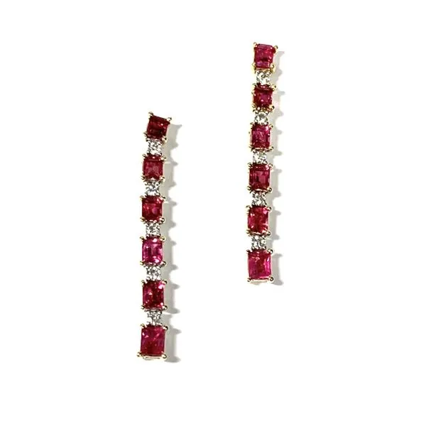 A Pair of 18 Karat Yellow Gold Dangle Red Beryl and Diamond Fashion Earrings Forever Young Fine Jewelers St. George, UT