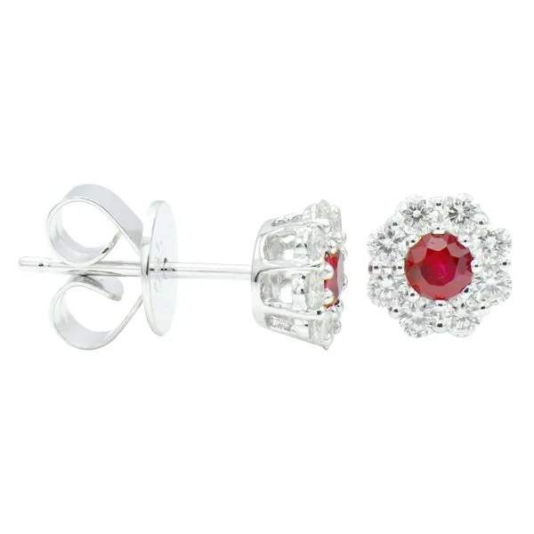18 Karat White Gold Ruby and Diamond Halo Earrings Forever Young Fine Jewelers St. George, UT