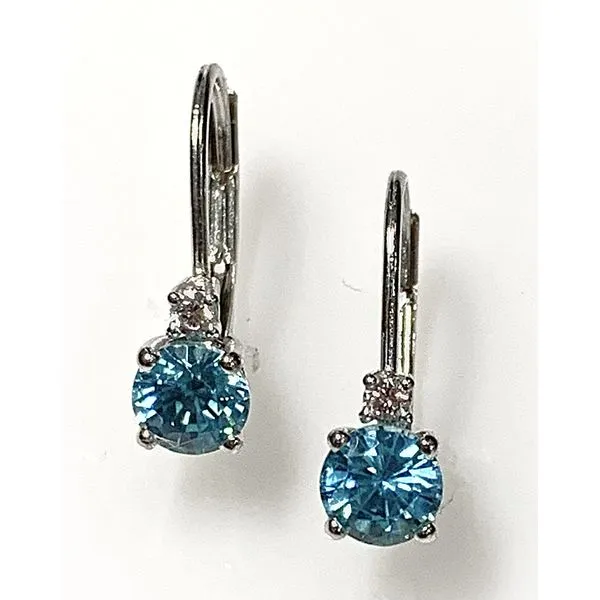 A Pair of 14 Karat White Gold Lever Back Style Blue Zircon and Diamond Fashion Earrings Forever Young Fine Jewelers St. George, UT