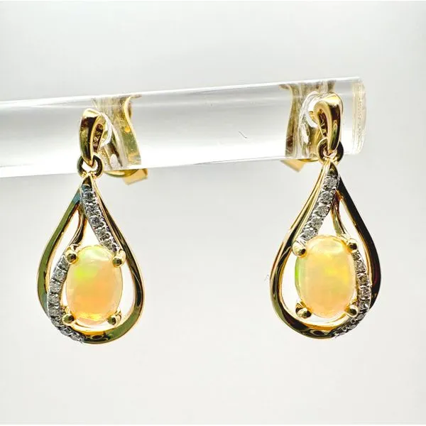 14 Karat Yellow Gold Opal And Diamond Dangle Earrings Forever Young Fine Jewelers St. George, UT