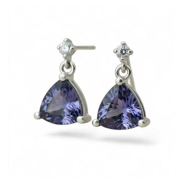 14 Karat White Gold Diamond and Lab Created Alexandrite Gemstone Fashion Earrings Image 2 Forever Young Fine Jewelers St. George, UT