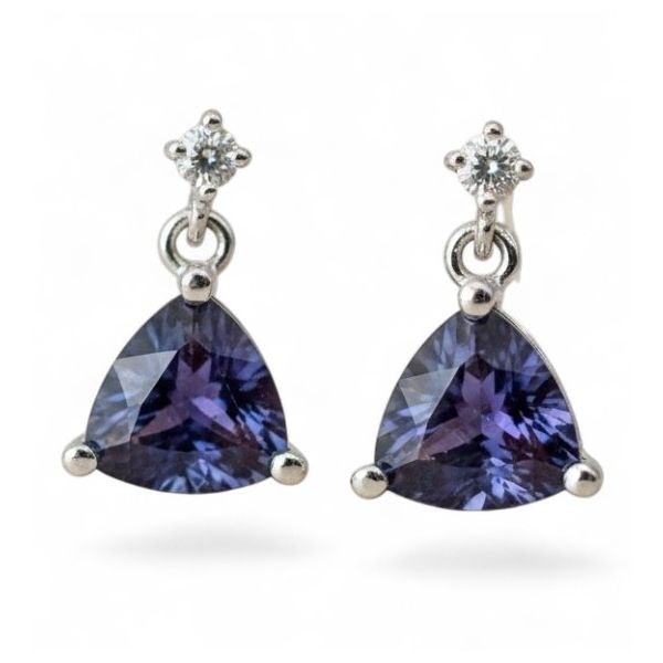 14 Karat White Gold Diamond and Lab Created Alexandrite Gemstone Fashion Earrings Forever Young Fine Jewelers St. George, UT