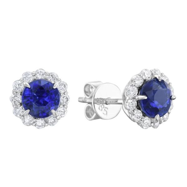 18 Karat White Gold Sapphire And Diamond Halo Style Earrings Forever Young Fine Jewelers St. George, UT