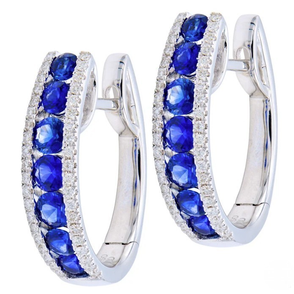 18 Karat White Gold Sapphire And Diamond Hoop Earrings Forever Young Fine Jewelers St. George, UT