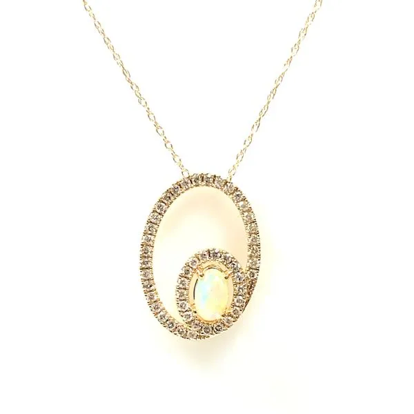 14 Karat Yellow Gold Opal and Diamond Fashion Pendant Forever Young Fine Jewelers St. George, UT
