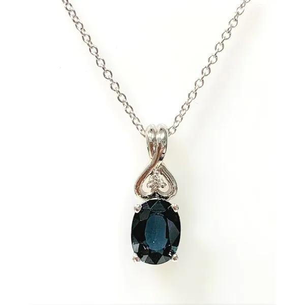 14 Karat White Gold Green Sapphire and Diamond Drop Pendant and Chain Forever Young Fine Jewelers St. George, UT