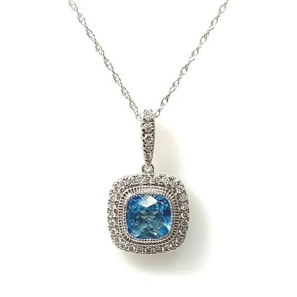 14 Karat White Gold Blue Topaz and Diamond Fashion Pendant Forever Young Fine Jewelers St. George, UT