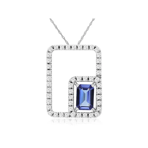 14 Karat White Gold Double Restangle Design Tanzanite and Diamond Fashion Pendant Forever Young Fine Jewelers St. George, UT