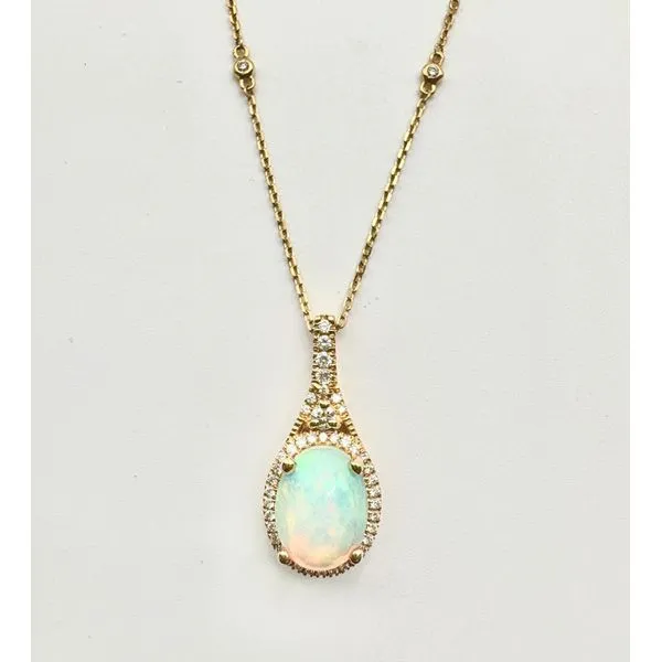 14 Karat Yellow Gold Opal And Diamond Pendant Forever Young Fine Jewelers St. George, UT