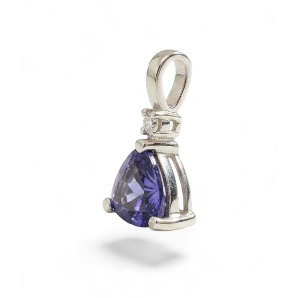 14 Karat White Gold Diamond And Lab Created Tanzanite Pendant Image 2 Forever Young Fine Jewelers St. George, UT