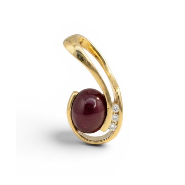 14 Karat Yellow Gold Cabochon Ruby And Diamond Pendant Forever Young Fine Jewelers St. George, UT