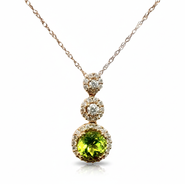 14 Karat Rose Gold Peridot And Diamond Halo Pendant Forever Young Fine Jewelers St. George, UT