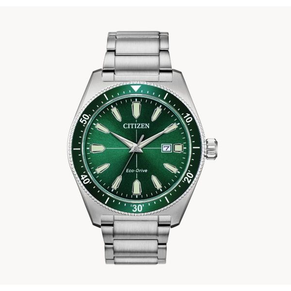 Gent's Stainless Steel Eco Drive Watch With Green Face Forever Young Fine Jewelers St. George, UT