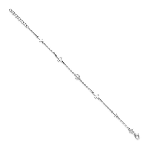 Leslie's Sterling Silver Cable Link Cross And CZ Bracelet Image 2 Forever Young Fine Jewelers St. George, UT