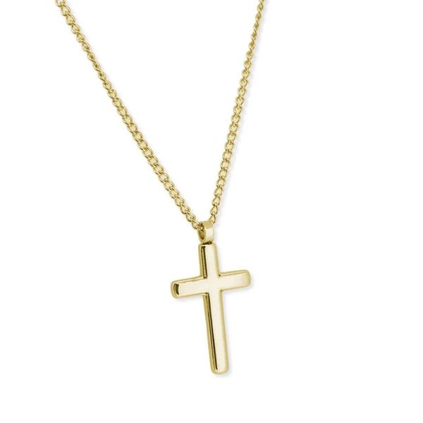 Men's Stainless Steel Yellow Gold Plated Cross With Curb Chain Forever Young Fine Jewelers St. George, UT
