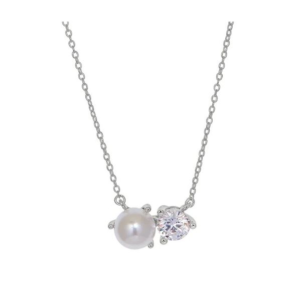 Sterling Silver Necklace With Round Cubic Zirconium And Pearl Pendant Forever Young Fine Jewelers St. George, UT