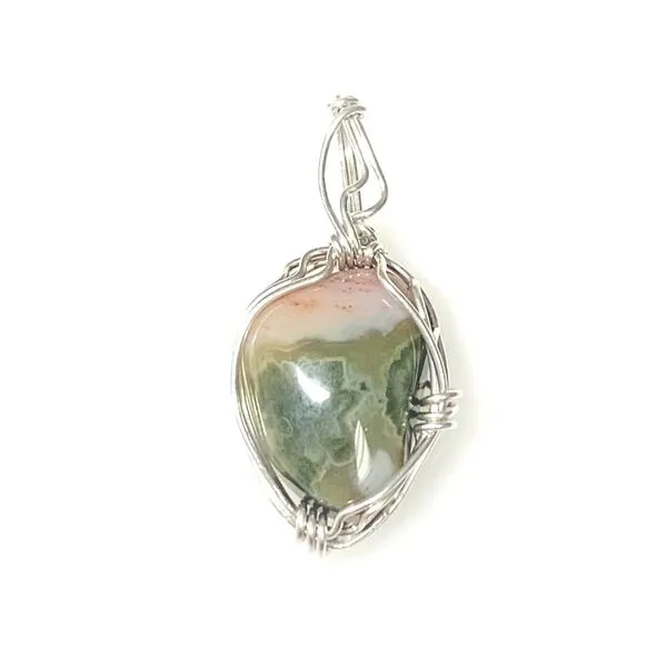 Sterling Silver hand Wire Wrapped Jasper Gemstone Pendant Forever Young Fine Jewelers St. George, UT