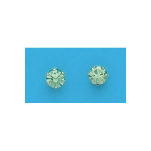 A Pair of White Tone 4 mm Round Simulated Swarovski Crystal August (Peridot) Birthstone Earrings Forever Young Fine Jewelers St. George, UT