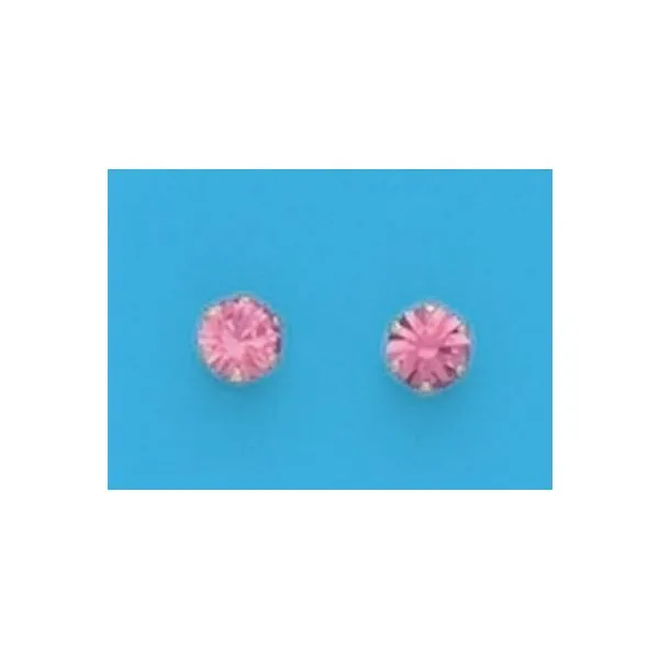A Pair of White Tone 4 mm Round Eimulated Swarovski Crystal October (Pink Tourmaline) Birthstone Earrings Forever Young Fine Jewelers St. George, UT