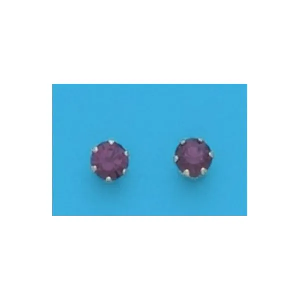 A air of Yellow Tone 4 mm Round Simulated Swarovski Crystal February (Amethyst) Birthstone Earrings Forever Young Fine Jewelers St. George, UT