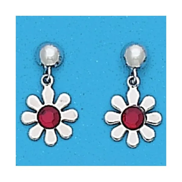 A Pair of White Tone Dangle Daisy Earrings with Simulated Swarovski Crystals January (Garnet) Birthstones. Forever Young Fine Jewelers St. George, UT