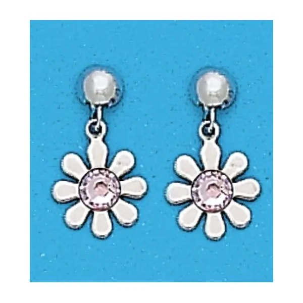 A Pair of White Tone Dangle Daisy Earrings with Simulated Swarovksi Crystals June (Alexandrite) Birthstones.  T Forever Young Fine Jewelers St. George, UT