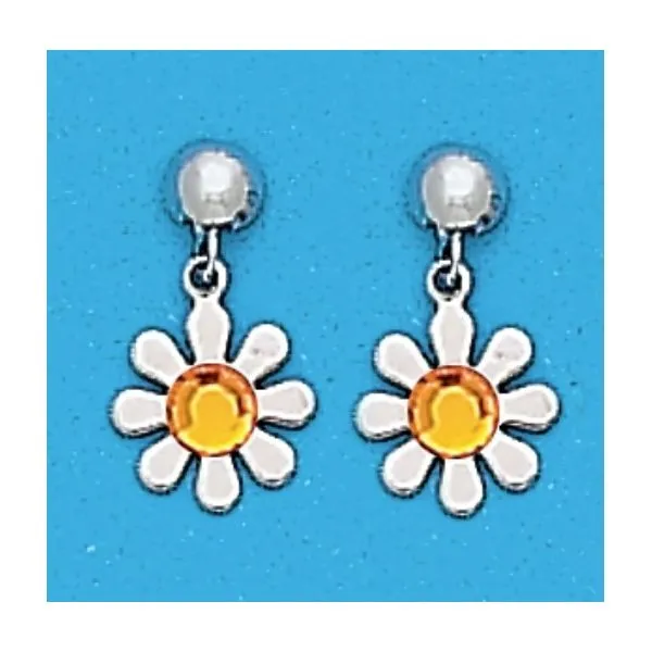 A Pair of White Tone Dangle Daisy Earrings with Simulated Swarovksi crystals November (Citrine) Birthstones. Forever Young Fine Jewelers St. George, UT