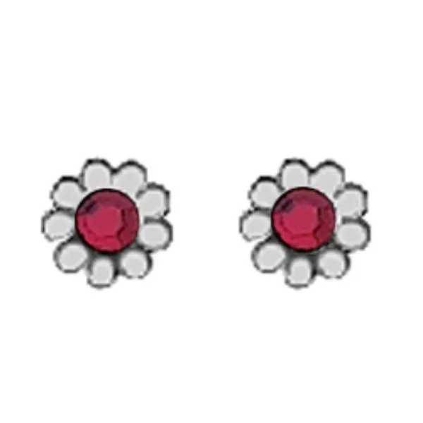 A Pair of WhiteTone Daisy Earrings with Simulated Swarovski Crystals January (Garnet) Birthstones. Forever Young Fine Jewelers St. George, UT